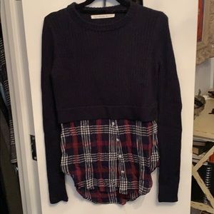 Veronica Beard cropped sweater/ plaid shirt
